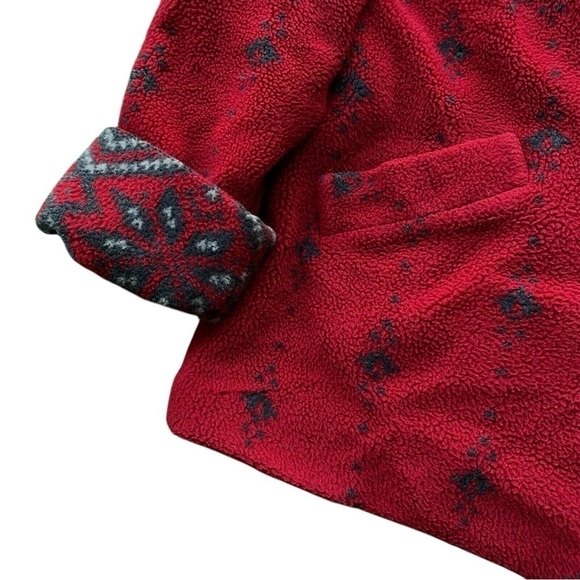 Kristen Blake KB Apres Nordic Fair Isle Fleece Coat Jacket Maroon Red Size M - Picture 4 of 8